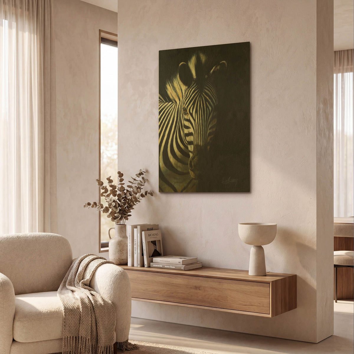 'Zebra Fade To Black' By David Stribbling Gold Metal Wall Art