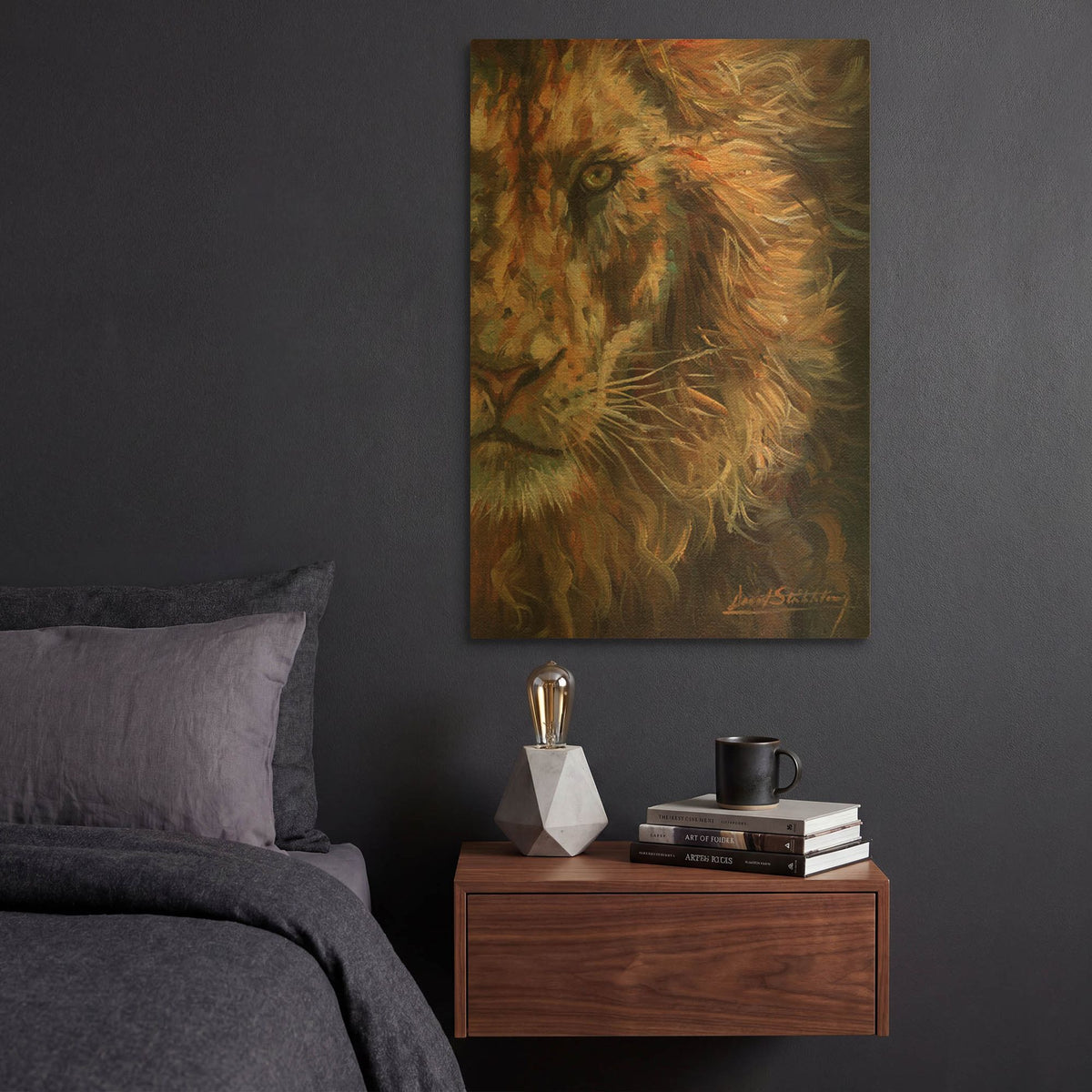 'Lion Half Face' By David Stribbling Gold Metal Wall Art