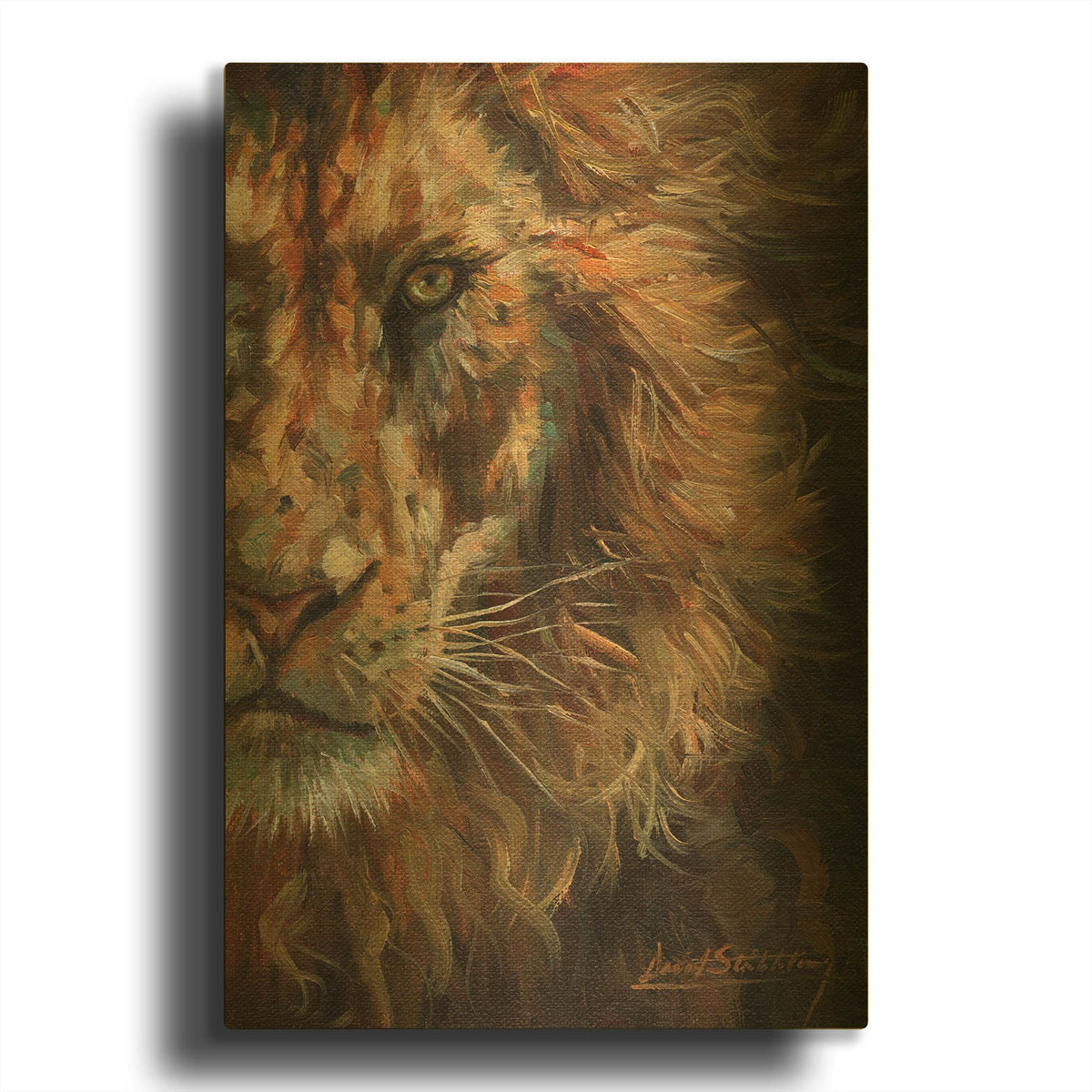 'Lion Half Face' By David Stribbling Gold Metal Wall Art