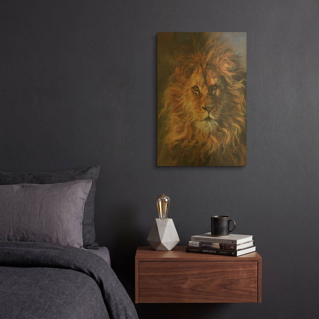 'Lion Portrait' By David Stribbling Gold Metal Wall Art