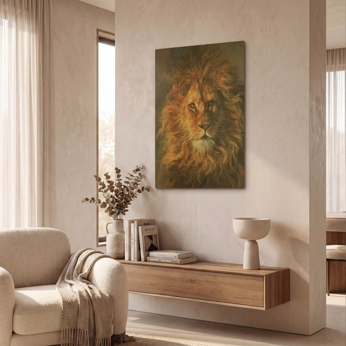 'Lion Portrait' By David Stribbling Gold Metal Wall Art