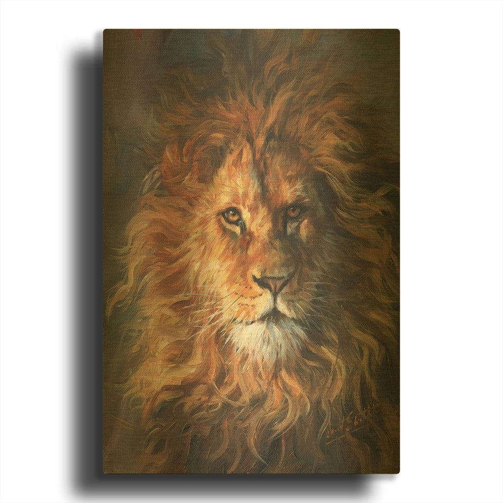 'Lion Portrait' By David Stribbling Gold Metal Wall Art