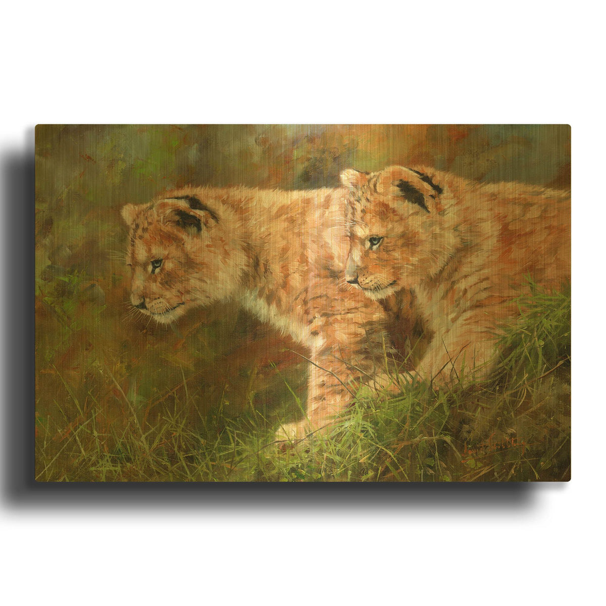 'Lion Siblings' By David Stribbling Gold Metal Wall Art
