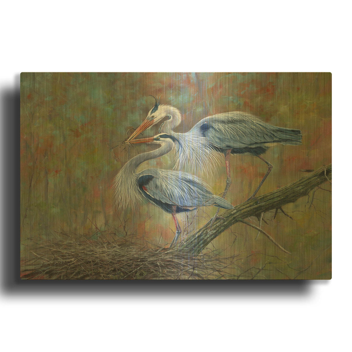 'Herons Nest Building' By David Stribbling Gold Metal Wall Art
