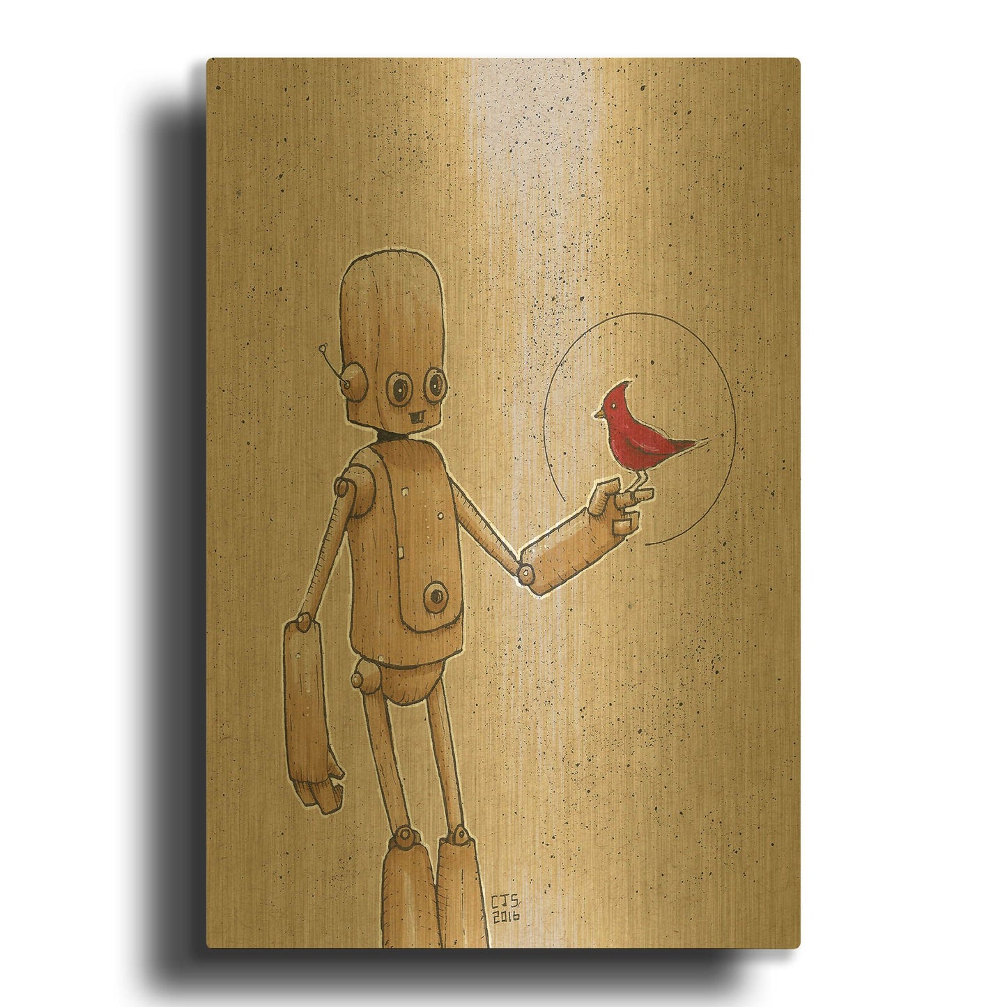 'Ink Bot Cardinal' By Craig Snodgrass Gold Metal Wall Art