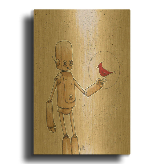 'Ink Bot Cardinal' By Craig Snodgrass Gold Metal Wall Art