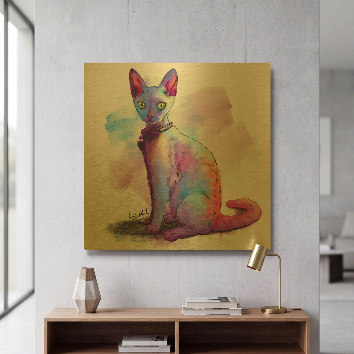 'Devon Rex - Chanel' By Dawg Painter Gold Metal Wall Art
