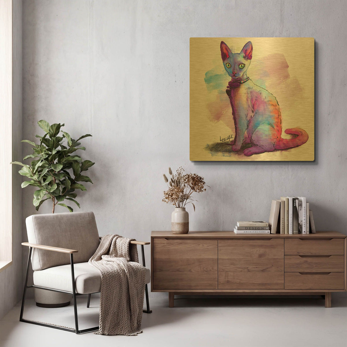 'Devon Rex - Chanel' By Dawg Painter Gold Metal Wall Art