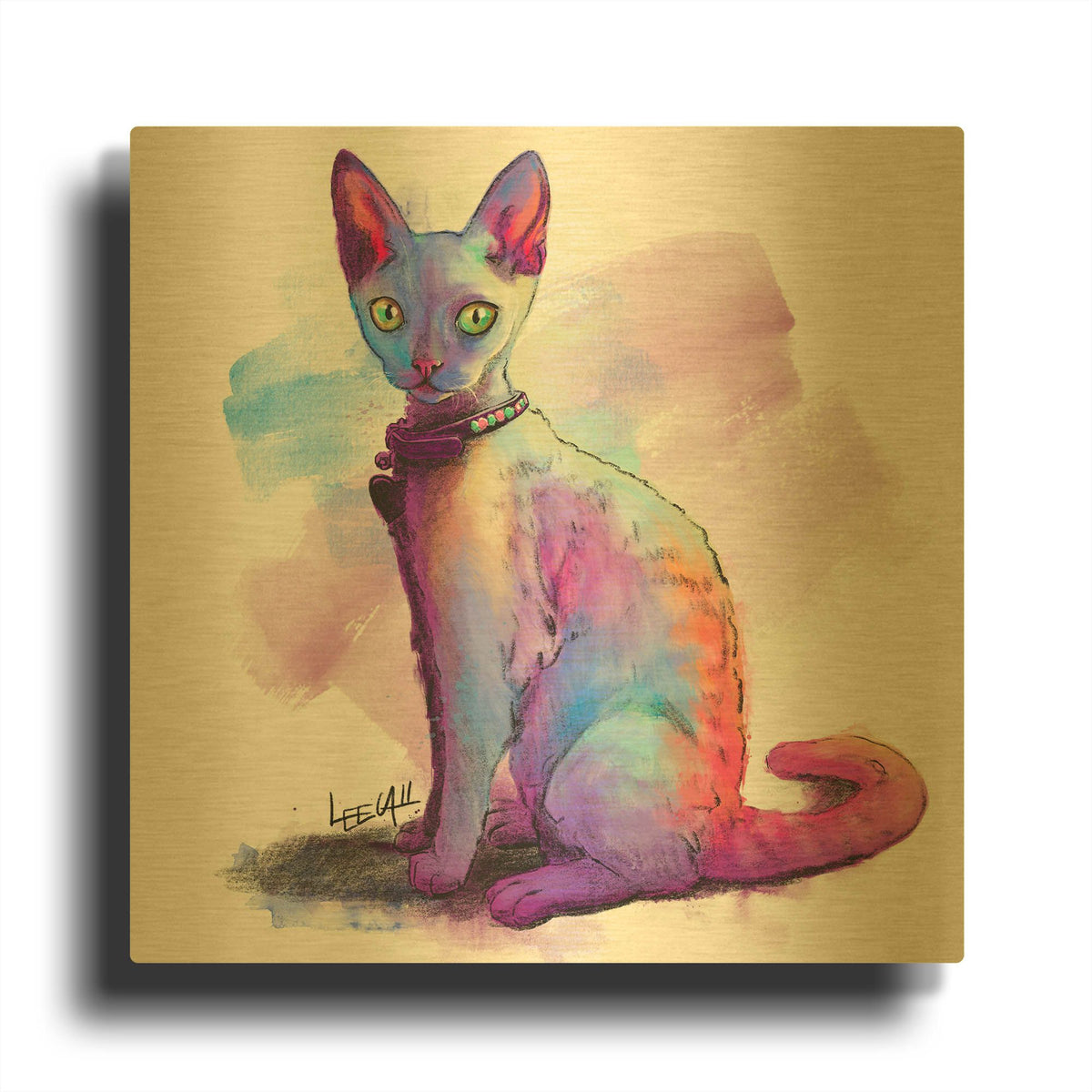 'Devon Rex - Chanel' By Dawg Painter Gold Metal Wall Art
