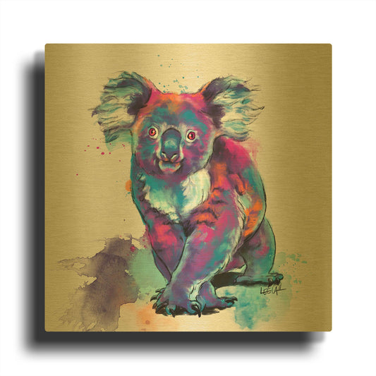 'Rainbow Koala' By Dawg Painter Gold Metal Wall Art