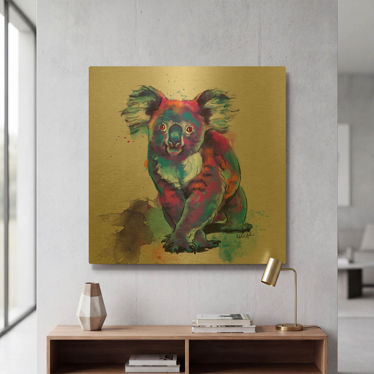 'Rainbow Koala' By Dawg Painter Gold Metal Wall Art