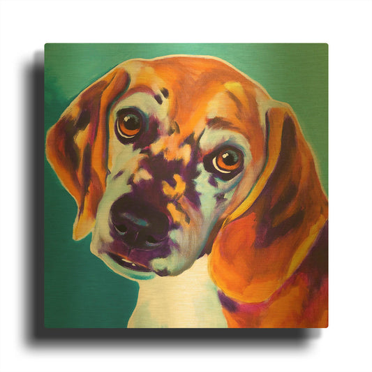 'Beagle - Bj' By Dawg Painter Gold Metal Wall Art