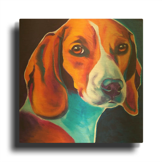 'Beagle - Lucy May' By Dawg Painter Gold Metal Wall Art