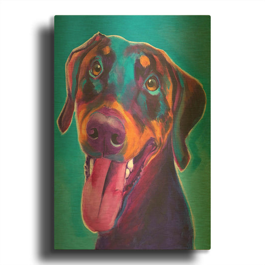 'Doberman - Annie' By Dawg Painter Gold Metal Wall Art