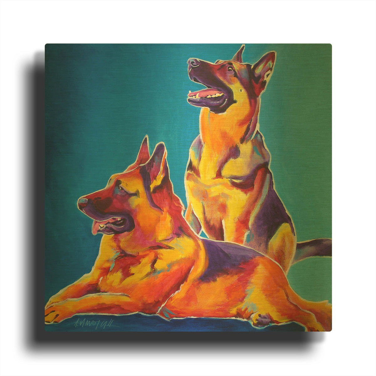 'Gsd - Erin And Eiko' By Dawg Painter Gold Metal Wall Art