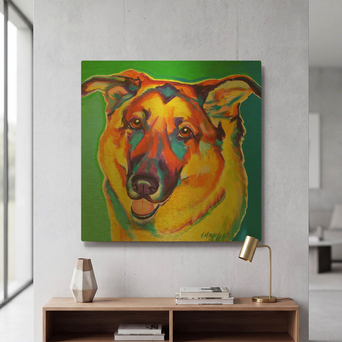 'Gsd - Thomas' By Dawg Painter Gold Metal Wall Art