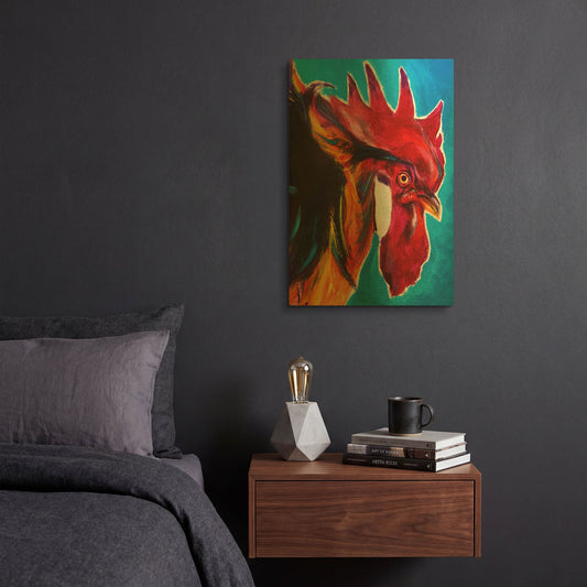 'Chicken - Charles' By Dawg Painter Gold Metal Wall Art