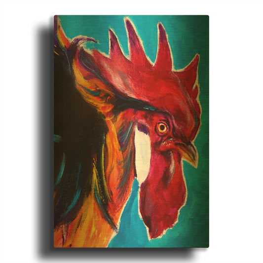 'Chicken - Charles' By Dawg Painter Gold Metal Wall Art