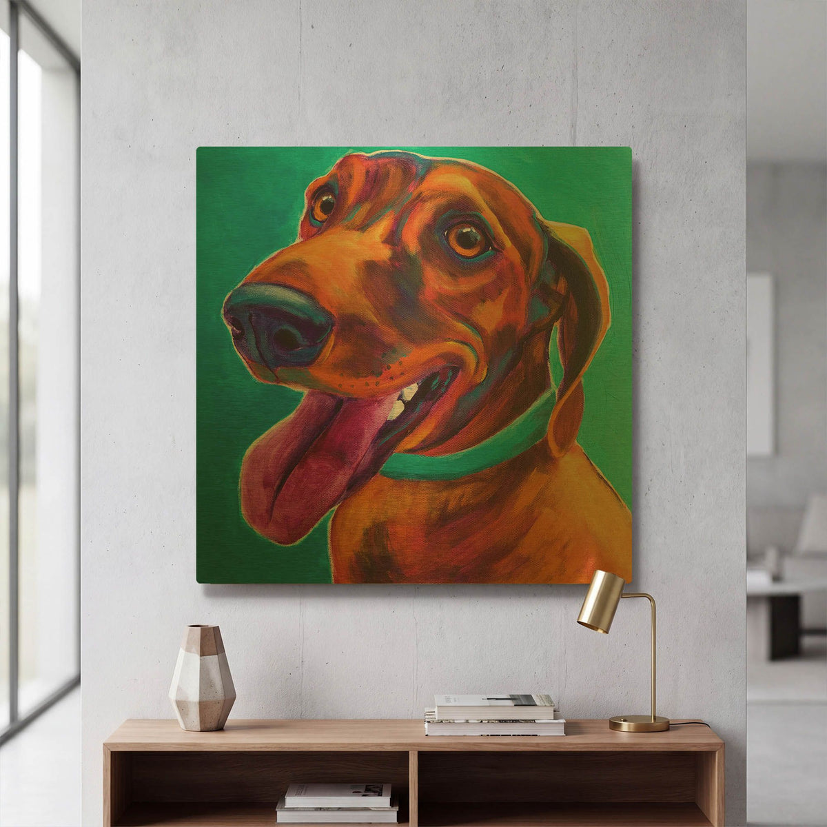 'Dachshund - Turquoise' By Dawg Painter Gold Metal Wall Art