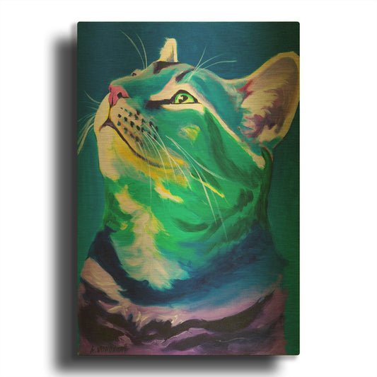 'Blue Feline' By Dawg Painter Gold Metal Wall Art