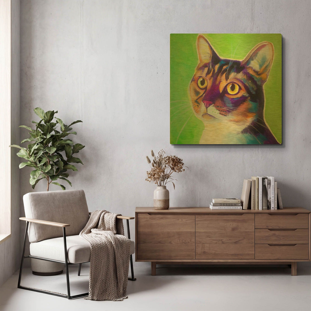'Cat - Ripley' By Dawg Painter Gold Metal Wall Art