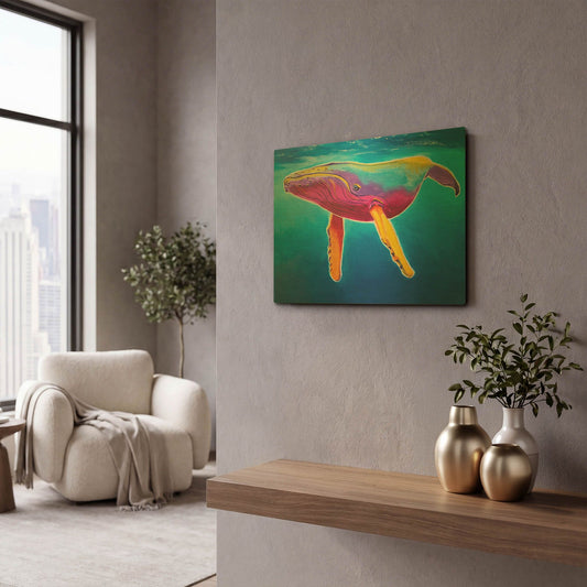 'Humpback Whale - Rainbow' By Dawg Painter Gold Metal Wall Art