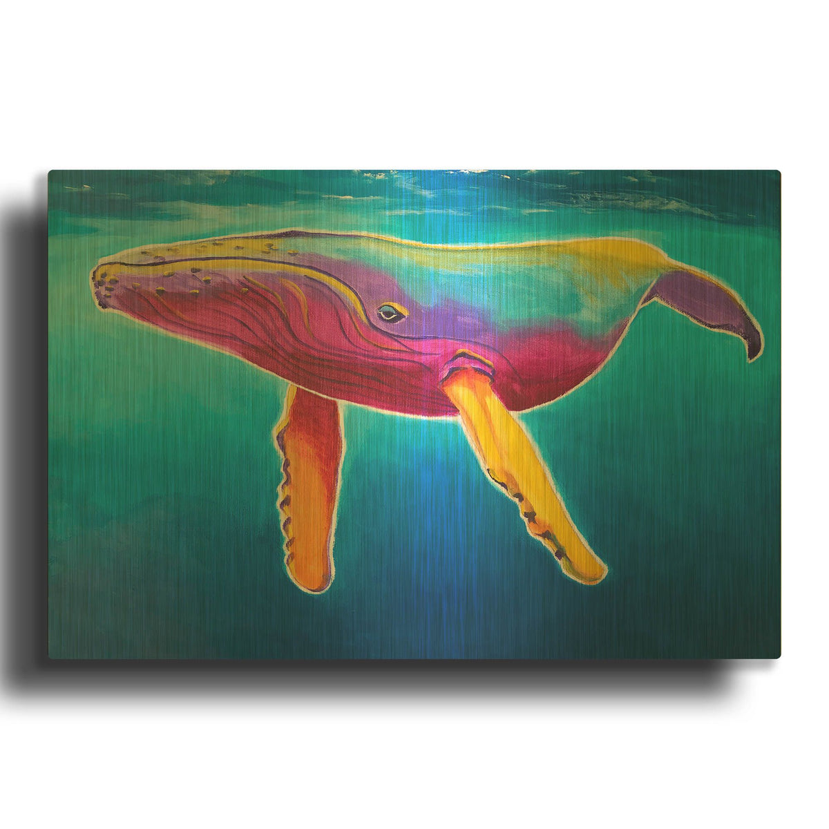'Humpback Whale - Rainbow' By Dawg Painter Gold Metal Wall Art