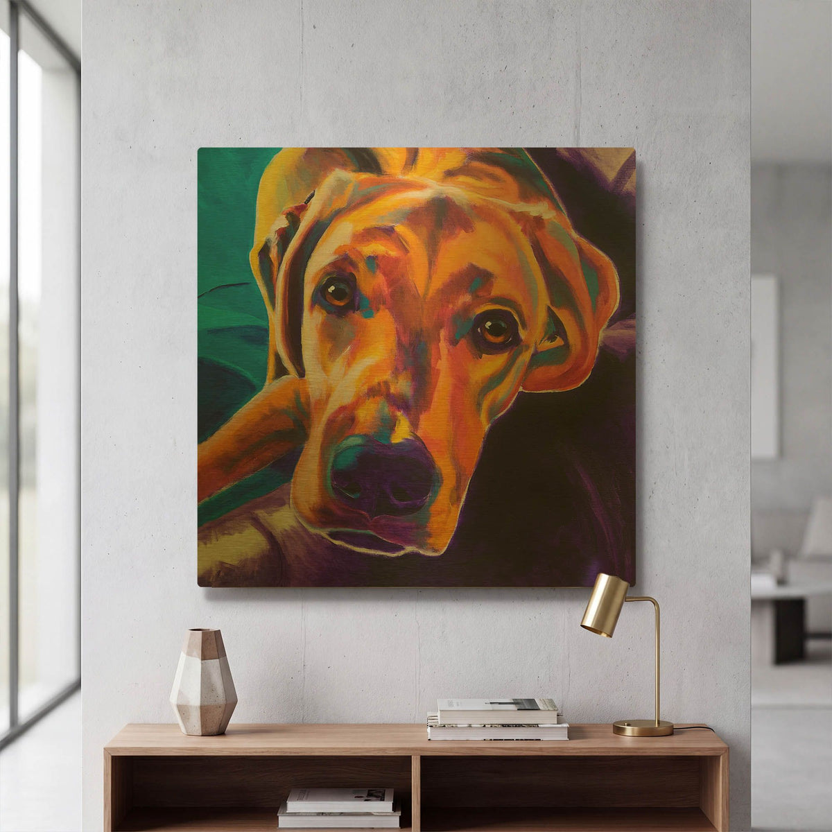 'Lab - Lil Bear' By Dawg Painter Gold Metal Wall Art