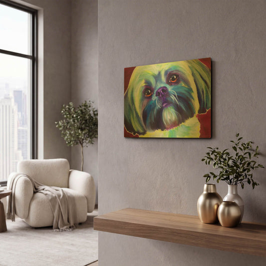 'Lhasa Apso - Sadie' By Dawg Painter Gold Metal Wall Art