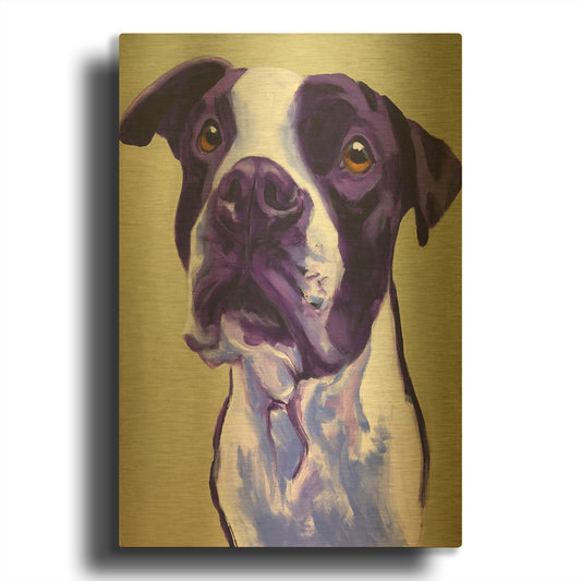 'Pit Bull - David' By Dawg Painter Gold Metal Wall Art