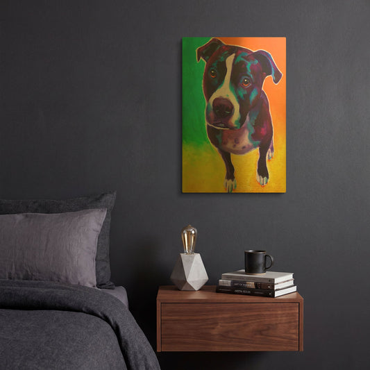 'Pit Bull - Truman' By Dawg Painter Gold Metal Wall Art