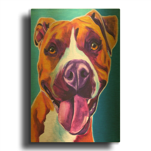 'Pit Bull - Yummy' By Dawg Painter Gold Metal Wall Art