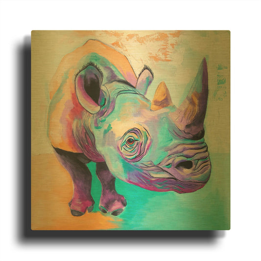 'Rhino - Fi' By Dawg Painter Gold Metal Wall Art