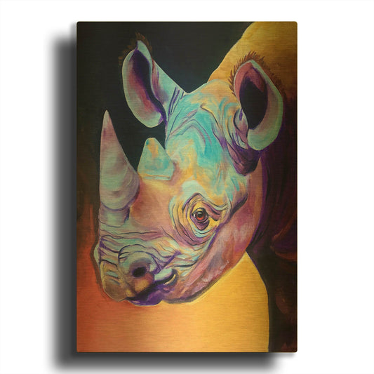 'Rhino - Suzi' By Dawg Painter Gold Metal Wall Art