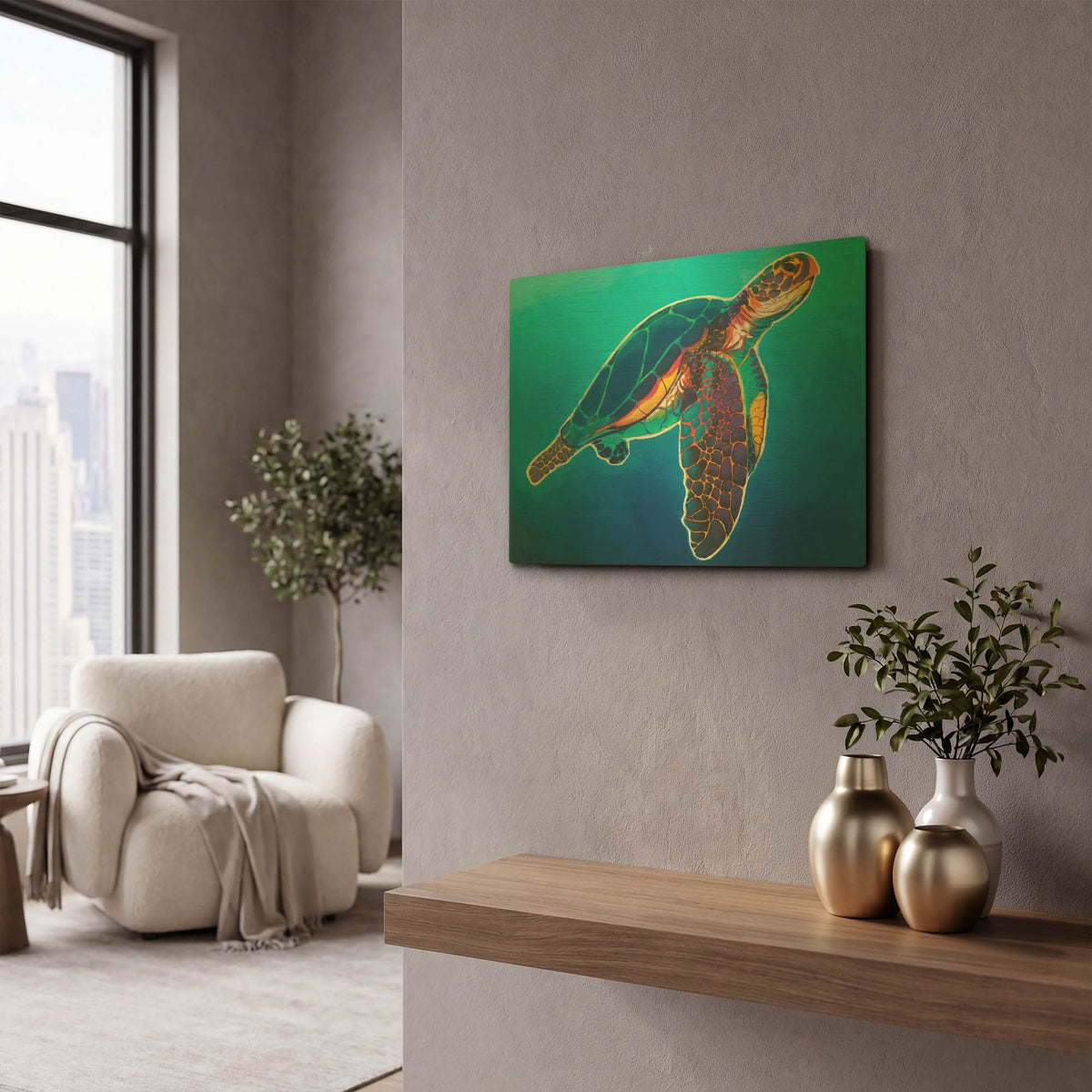 'Sea Turtle - Rainbow' By Dawg Painter Gold Metal Wall Art