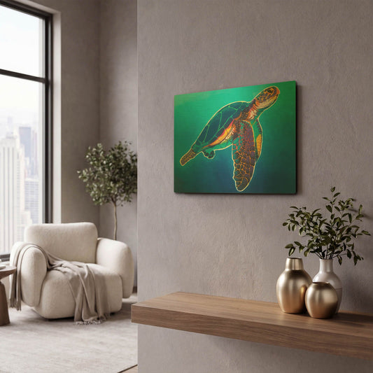 'Sea Turtle - Rainbow' By Dawg Painter Gold Metal Wall Art