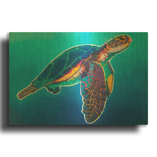 'Sea Turtle - Rainbow' By Dawg Painter Gold Metal Wall Art