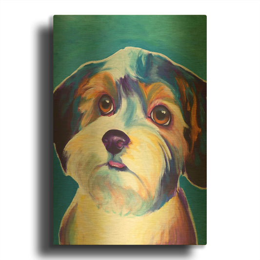 'Yorkipoo - Zoe' By Dawg Painter Gold Metal Wall Art