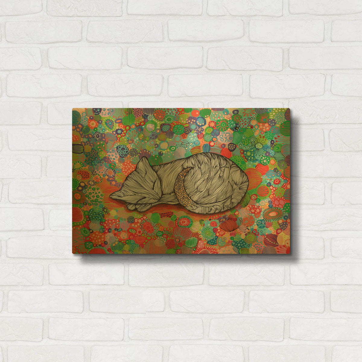 'Sleepy Cat' By Noemi Ibarz Gold Metal Wall Art
