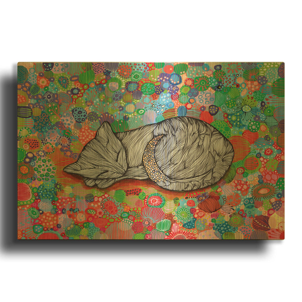 'Sleepy Cat' By Noemi Ibarz Gold Metal Wall Art