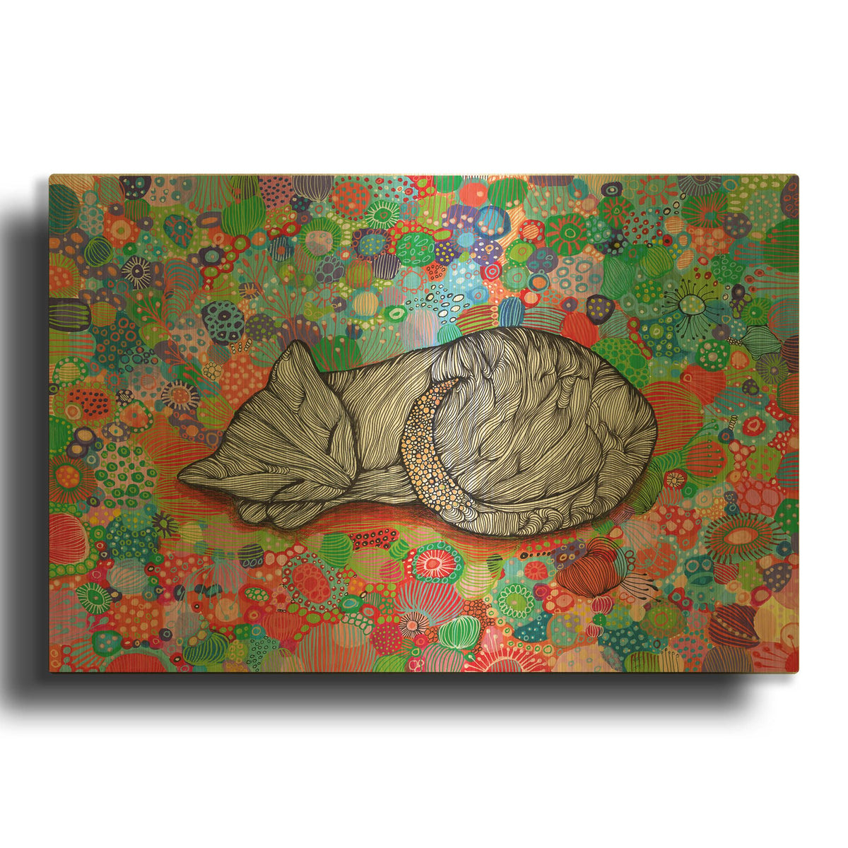 'Sleepy Cat' By Noemi Ibarz Gold Metal Wall Art