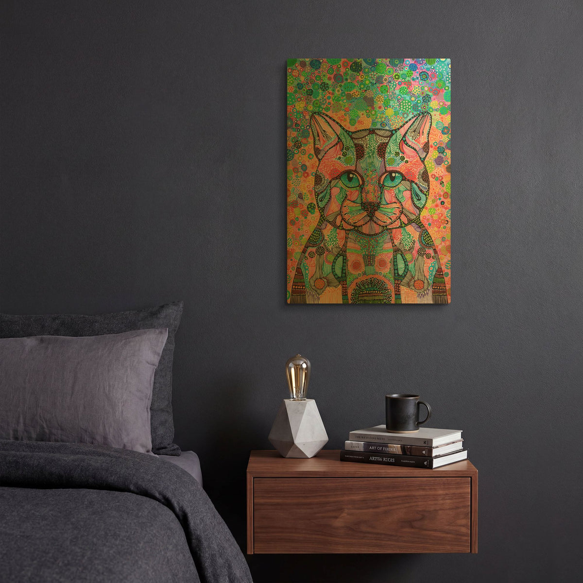'Happy Cat' By Noemi Ibarz Gold Metal Wall Art