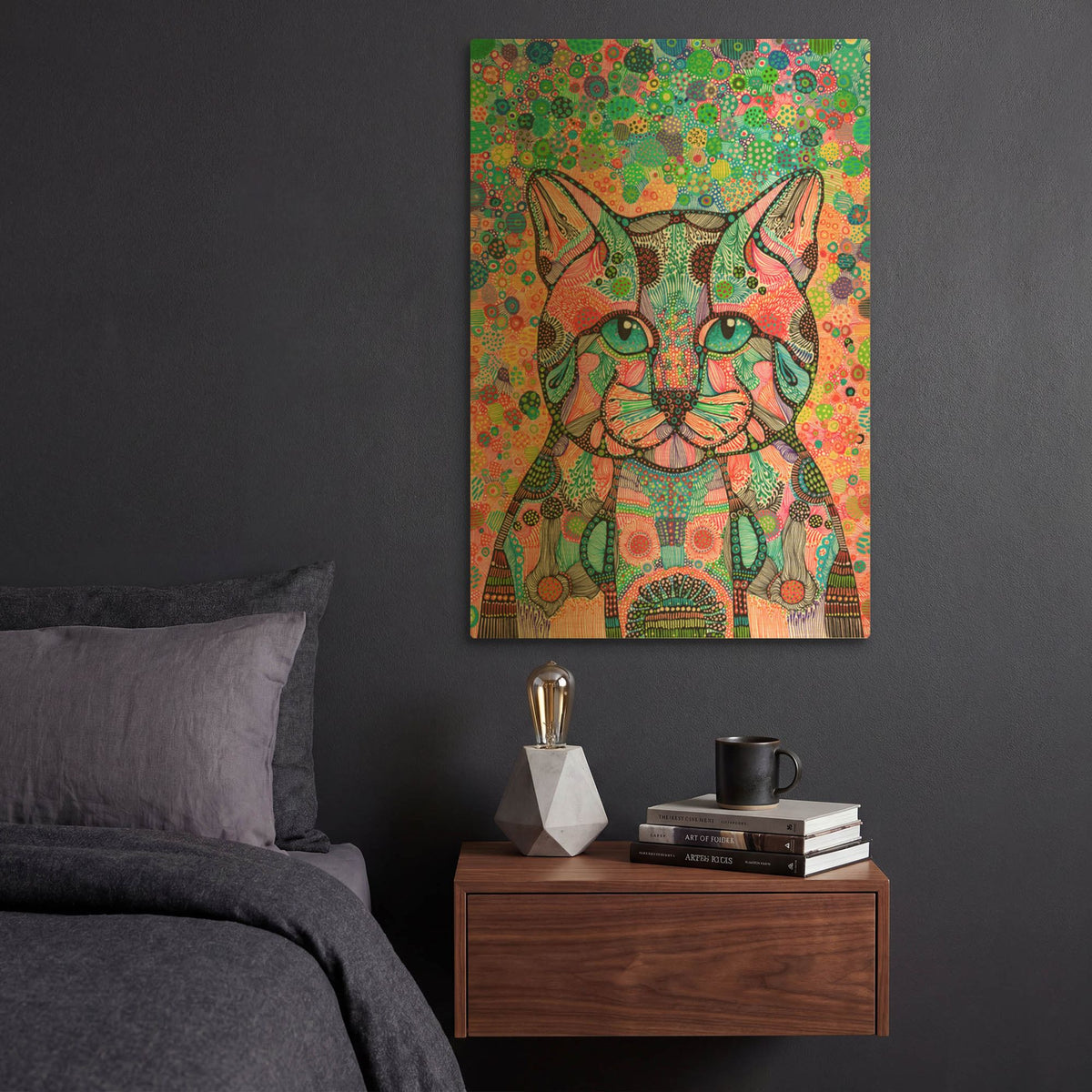 'Happy Cat' By Noemi Ibarz Gold Metal Wall Art
