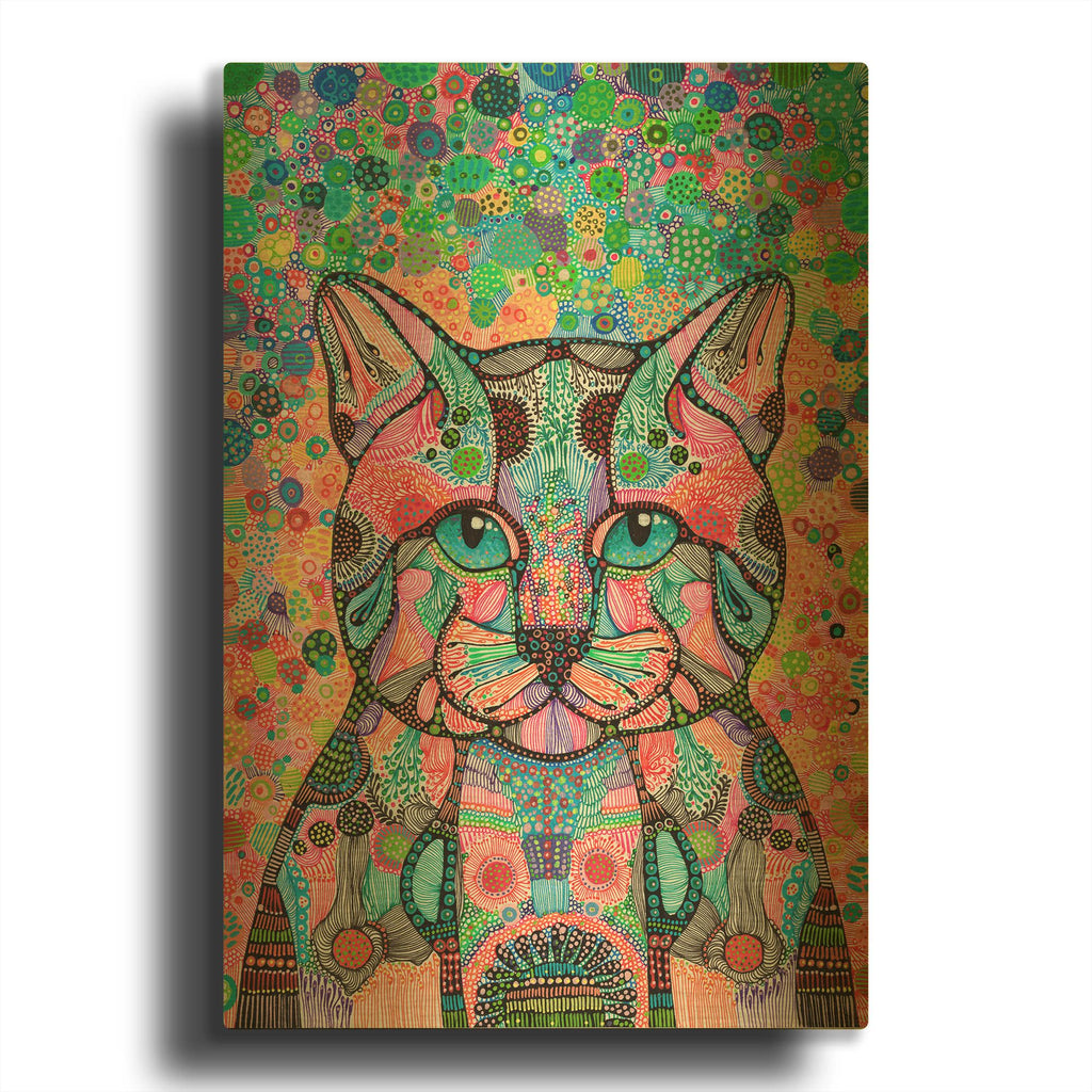 'Happy Cat' By Noemi Ibarz Gold Metal Wall Art