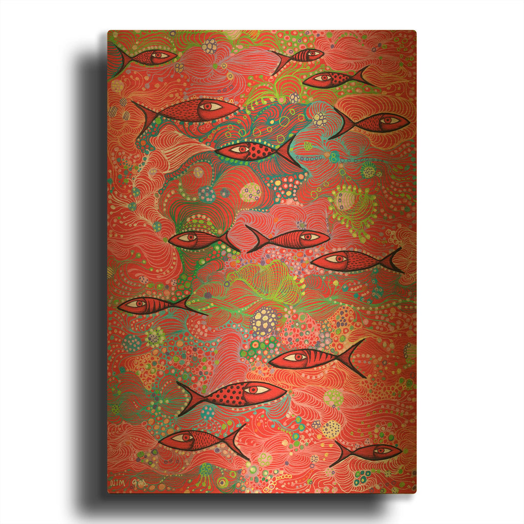'School of Fish' By Noemi Ibarz Gold Metal Wall Art