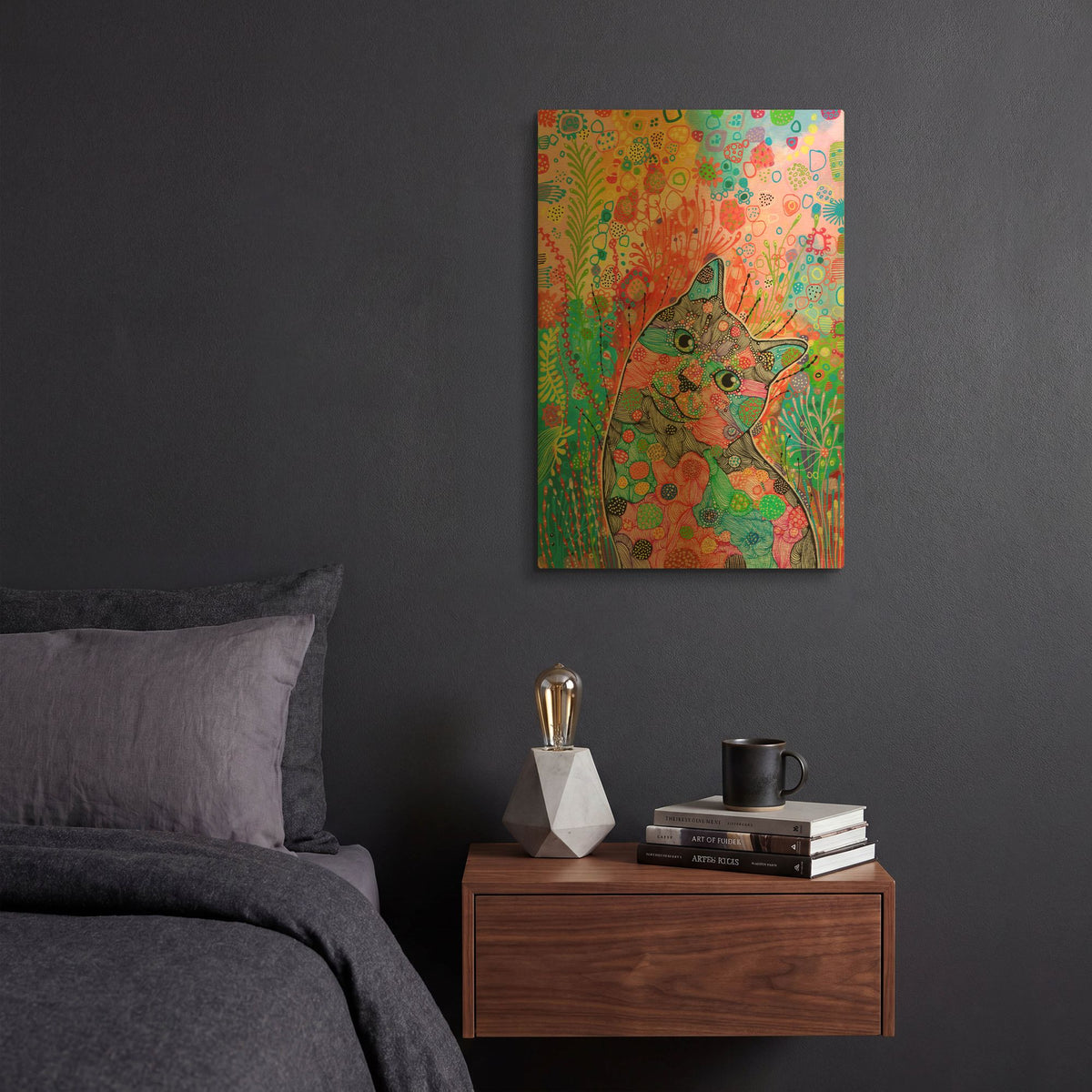 'Rainbow Cat' By Noemi Ibarz Gold Metal Wall Art