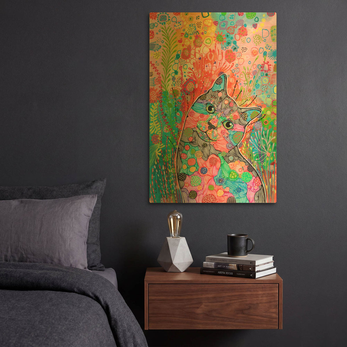 'Rainbow Cat' By Noemi Ibarz Gold Metal Wall Art