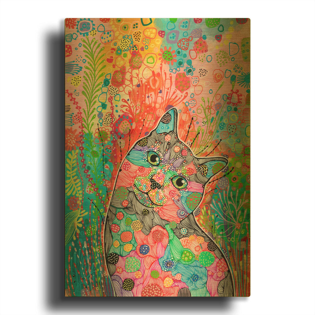 'Rainbow Cat' By Noemi Ibarz Gold Metal Wall Art