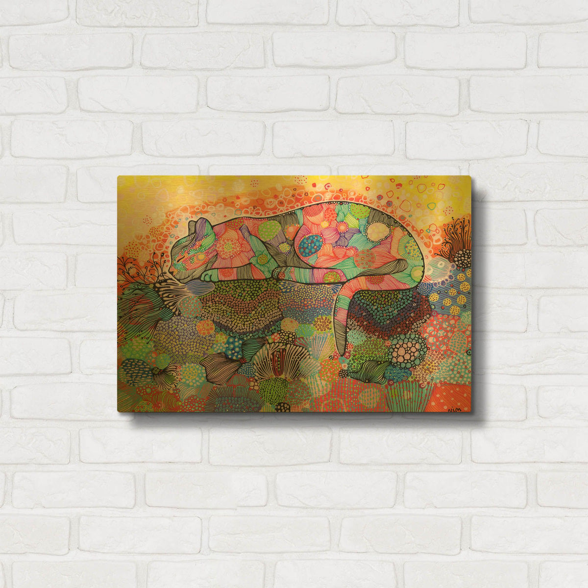 'Nim Cat' By Noemi Ibarz Gold Metal Wall Art