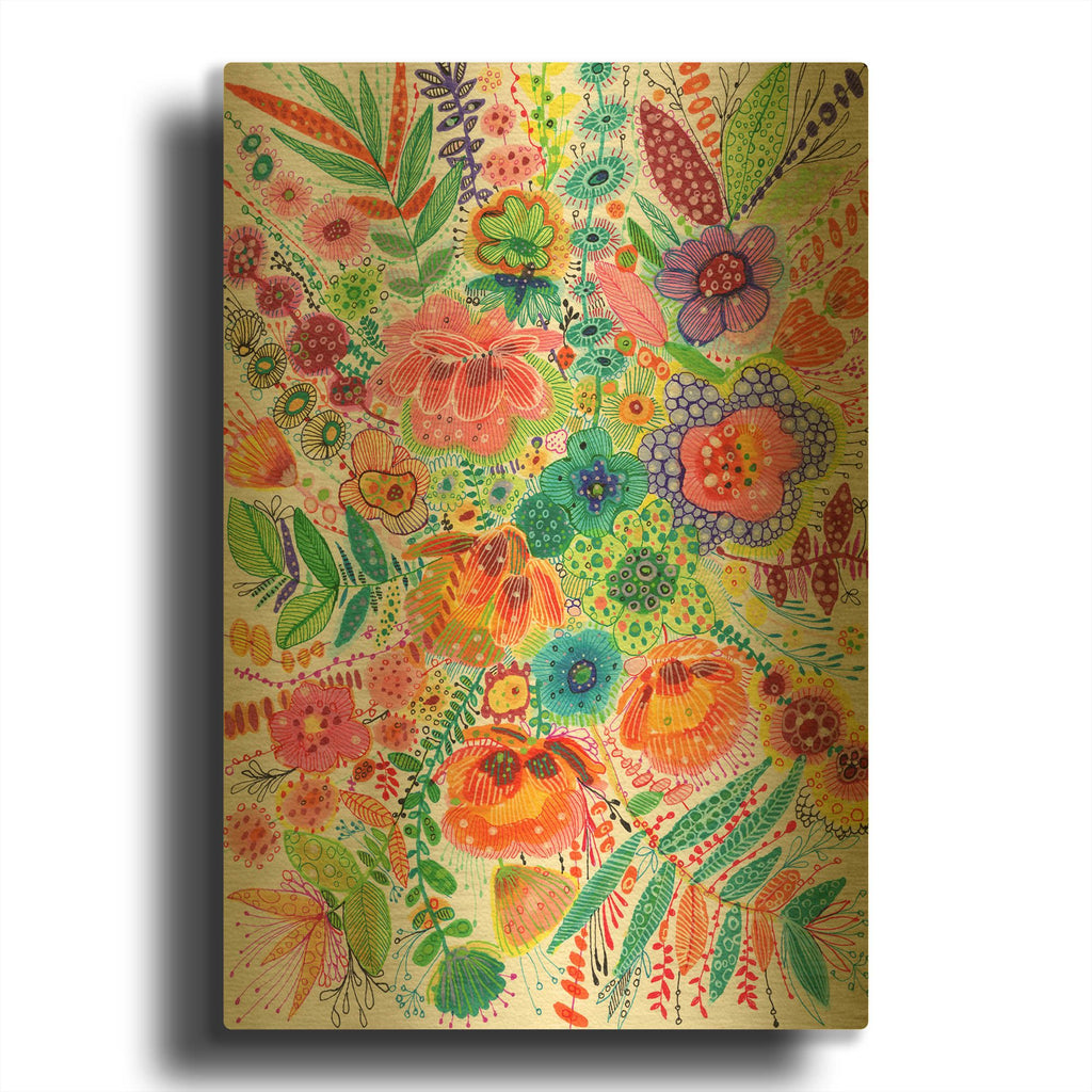 'Flowers Nim' By Noemi Ibarz Gold Metal Wall Art
